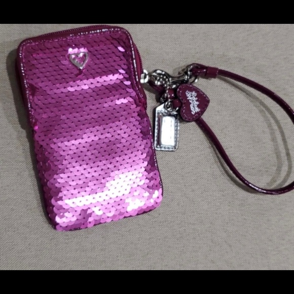 Coach POPPY pink sequin phone wristlet - Picture 2 of 2